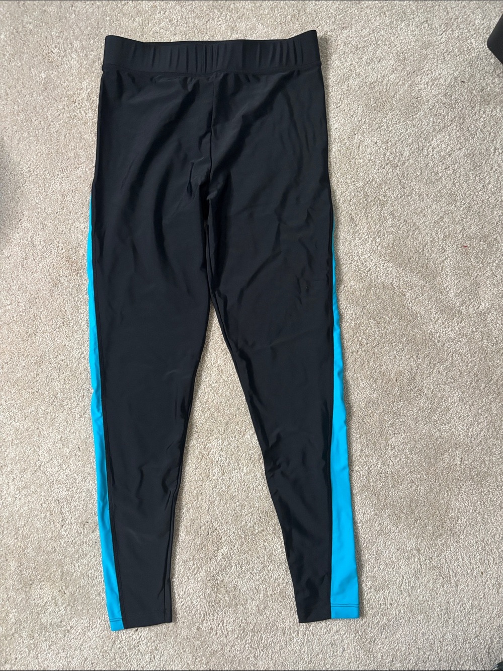 Black Leggings with Bright Turquoise Side Panels